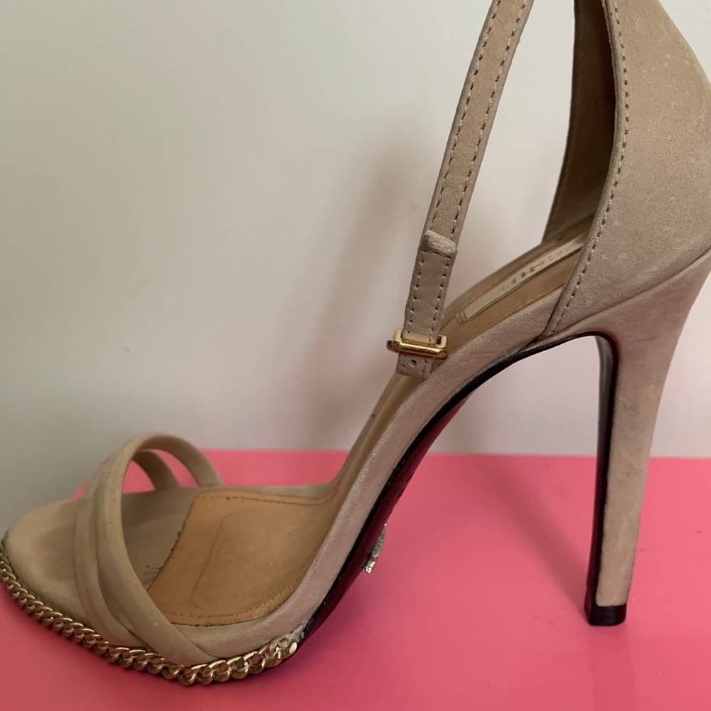 Schutz Cream DoubleStrap Stiletto w/ Chain Detail